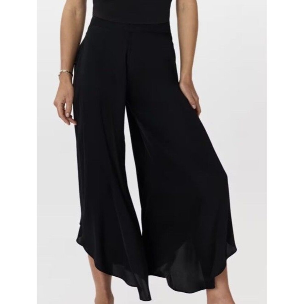 quince Navy Medium silk palazzo pants Stretch Pull on Boho Flowy Lightweight